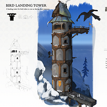 Bird Landing Tower. Concept Art, Digital Drawing, Digital Illustration, and Digital Painting project by Janina Korpela - 02.04.2025