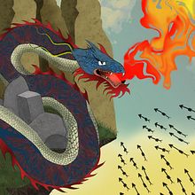 The battle of the dragon in Shahname . Digital Illustration, Design, Character Design, and Digital Design project by Shadi Hemmat - 02.07.2025