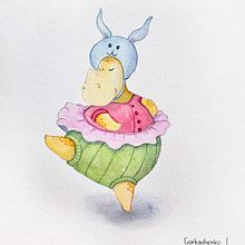 Watercolor rhinoceros ballerina. Fine Arts, Drawing, Traditional illustration, Children's Illustration, Narrative, Painting, and Watercolor Painting project by Ірина Горбаченко - 02.08.2025