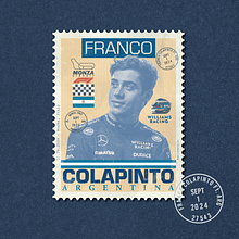 Franco Colapinto 1st Formula 1 Race Postage Stamp. Graphic Design project by Maria Escobar Santamarina - 02.10.2025