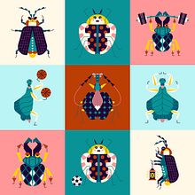 【Course Project】Insect Character Designs with Geometric Shapes. Projekt z dziedziny Projektowanie postaci, Ilustracja c, frowa,  R, sunek i Grafika wektorowa użytkownika yzhm - 12.02.2025