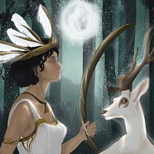 Artemis, goddess of the moon and the hunt. Un proyecto de Diseño de personajes, Dibujo digital, Ilustración digital e Ilustración tradicional de Hind Abdolddin - 13.02.2025