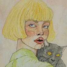 a girl with her cat. Fine Arts, Traditional illustration, Painting, Watercolor Painting, Drawing, Portrait Drawing, and Artistic Drawing project by Elio De Filippo - 02.14.2025
