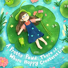 Mia and Mido Float on a Lily Pad. Drawing, H, Lettering, Traditional illustration, Lettering, Narrative, Digital Illustration, and Children's Illustration project by aoktaviane - 02.16.2025