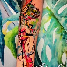Camaleón a color. Digital Drawing, Digital Illustration, Drawing, Traditional illustration, and Tattoo Design project by Elena Concepción Molina - 02.17.2025