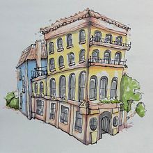 London building by Marybeth McDonald. Un progetto di Illustrazione architettonica, Disegno, Illustrazione con inchiostro, Sketchbook e Bozzetti di mbmacart - 21.02.2025