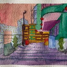 Cyberpunk 2077. Watercolor Painting, Fine Arts, and Architectural Illustration project by bushovnikov - 02.23.2025