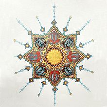 Red, Blue and Gold Shamsa. Un progetto di Disegno, Illustrazione con inchiostro, Pittura, Pattern design e Pittura ad acquerello di Shoshi Pearkes - 24.02.2025