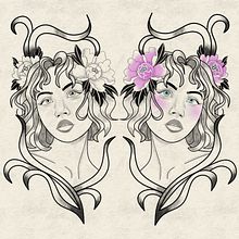 Tattoo Neotrad Mulher com peonias. Digital Drawing, Digital Illustration, Drawing, and Tattoo Design project by Carolina Alves Cabral - 02.24.2025