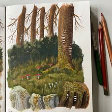 Herbstwald. Een project van Kinderillustratie,  Tekening, Schilderen met gouache, Traditionele illustratie,  Illustratie met inkt y Schilderij van Anke Weber - 26.02.2025