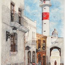 El faro de Rota. Watercolor Painting project by José Berjano Gil - 02.26.2025