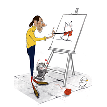"The cat fell in love with the painter's painted cat." . Digital Illustration, Stor, telling, Character Animation, and Character Design project by amomeni72 - 03.01.2025