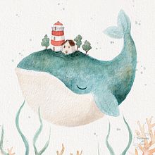 Ilustración infantil "La Ballena que iluminaba el Océano"     . Traditional illustration, Design, Watercolor Painting, Children's Illustration, and Decorative Painting project by Saray García Moreno - 03.03.2025