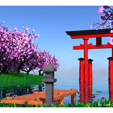Bahía con Torii_Proyecto Final de Modelado de Escenarios Ein Projekt aus dem Bereich 3D und 3-D-Modellierung von Juan Carlos Alvarado Lima - 07.03.2025