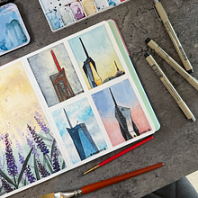 Merdeka 118 at diferrent times of a day. Arts, Crafts, Painting, Watercolor Painting, and Creativit project by Chanisara Flint - 03.08.2025