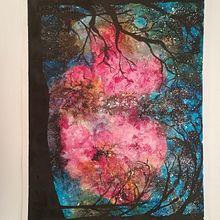 Night sky and trees. Fine Arts, Painting, Traditional illustration, and Watercolor Painting project by roxana_bucur84 - 03.09.2025