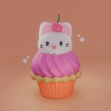 Cupcake Kitty. 3D Modeling, and Character Design project by Patricia Bottini - 03.13.2025