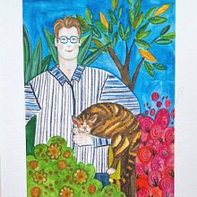 Catlover, cat and lover. Colored Pencil Drawing, Traditional illustration, Painting, Portrait Drawing, and Watercolor Painting project by Esther Middel - 03.14.2025