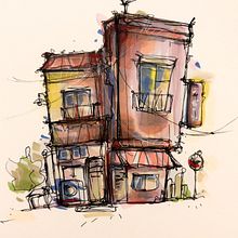 Old house sketch. Un progetto di Illustrazione architettonica, Disegno, Illustrazione con inchiostro, Sketchbook e Bozzetti di marta_placek - 16.03.2025