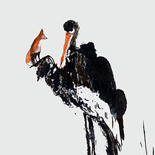 La cigogne et le renard. Un proyecto de Bellas Artes, Pintura, Ilustración tradicional, Dibujo, Pintura a la acuarela, Dibujo a lápiz, Ilustración infantil y Narrativa de Costisella Anne - 21.03.2025