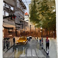 Paisaje urbano en acuarela . Projekt z dziedziny Malowanie akwarelą,  Sztuki piękne,  R i sunek architektoniczn użytkownika Lucía Ranpo - 23.03.2025