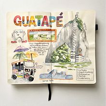 Travel Log Illustration – Gutapé. Un proyecto de Dibujo con lápices de colores, Dibujo, Ilustración con tinta, Sketchbook y Pintura a la acuarela de ssc.moren - 25.03.2025