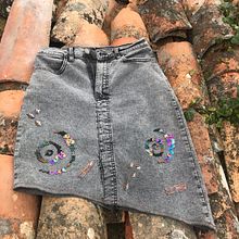 Denim skirt and organza curtain. Embroider, Upc, cling, and Textile Design project by Helena Claesson - 03.27.2025