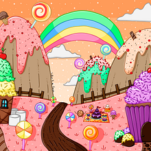 Floresta de doce. Projekt z dziedziny Ilustracja c, frowa, Czekolada, Babeczki, Animowana Ilustracja,  R i sunek użytkownika Letícia Fernandes de Souza - 04.04.2025
