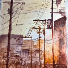 Street scene focusing on atmospheric lighting  . % debbie_laskin tarafından hazırlanan Güzel sanatlar, Tablo, Sulubo, Ve a Resim projesi - 04.09.2025