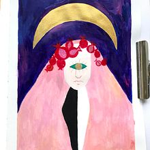 Moja „Najwyższa Kapłanka” z serii inspirowanej Tarotem, wykonana farbami akrylowymi.. Projekt z dziedziny Trad, c, jna ilustracja,  R, sunek,  Sztuki piękne i  Malarstwo użytkownika Ann Wuyten - 15.04.2025