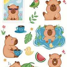 Capybara kawaii sticker sheet. Un progetto di Manga, Character design e Illustrazione tradizionale di victoriaaraque - 16.04.2025