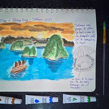 Halong Bay. Projekt z dziedziny Trad, c, jna ilustracja,  R, sunek architektoniczn, Malowanie akwarelą i Sketchbook użytkownika Diego Felipe H - 17.04.2025