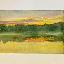 Sunset on a Finnish Lake in Autumn . Fine Arts, Painting, and Watercolor Painting project by Didier Van Impe - 04.18.2025