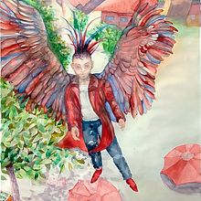 Erstellen von Originalillustrationen, Illustration einer Szene in „The Fliers of Gy“ von Ursula K. Le Guin Ein Projekt aus dem Bereich Traditionelle Illustration und Aquarellmalerei von Karina Mosegård - 21.04.2025