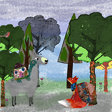 Il Lama, la Volpe e la Tartaruga. Digital Illustration, and Collage project by adela_birau - 04.22.2025