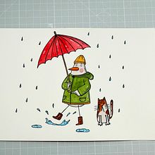 Walking in the Rain. Traditional illustration, Drawing, Character Design, Ink Illustration, Children's Illustration, and Watercolor Painting project by Çiğdem Şimşirli - 04.22.2025