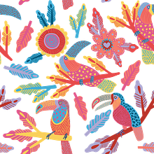 Estampa Tucanos Tropicais. Costume Design, Digital Illustration, Fashion Design, Traditional illustration, and Pattern Design project by Felipe Silva Marques - 04.24.2025