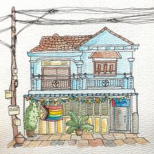 Illustration of a House in Siem Reap, Cambodia. Architectural Illustration, Drawing, Painting, Watercolor Painting, and Children's Illustration project by Ellen Craig - 04.26.2025
