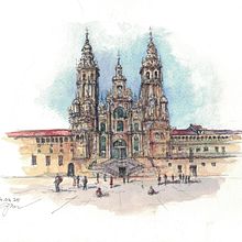 Santiago de Compostela Cathedral. Projekt z dziedziny  R, sunek, Malowanie akwarelą,  R, sunek architektoniczn, Sketchbook,  R, sunek atramentem i Sketching użytkownika georgemarinescu2002 - 26.04.2025