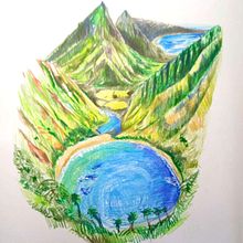 Meu projeto: Paisagem Hawaiana. Un proyecto de Creatividad, Dibujo, Dibujo a lápiz, Sketchbook y Bocetado de Edi Assis - 27.04.2025