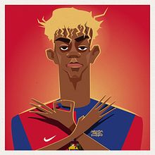 Lamine Yamale. Ilustración vectgorial. Digital Illustration, Editorial Illustration, Vector Illustration, and Portrait Drawing project by Juanma García Escobar - 05.01.2025