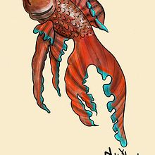 Golden fish. Botanical Illustration, Drawing, Traditional illustration, Naturalistic Illustration, and Tattoo Design project by Camila Geering - 05.03.2025