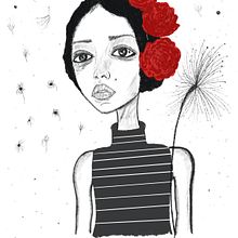 Mujeres triste con flores rojas . Portrait Drawing, Digital Drawing, Traditional illustration, and Digital Illustration project by Erika Castañeda - 05.25.2025