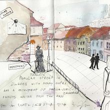 Urban sketch: Zagreb. Architectural Illustration, Drawing, Traditional illustration, Sketchbook, Sketching, and Watercolor Painting project by Mario Vukelic - 05.26.2025