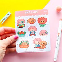 Mira & Jupi sticker sheet. Un proyecto de Ilustración digital, Dibujo, Artesanía y Diseño de personajes de Ilaria Ranauro - 27.05.2025