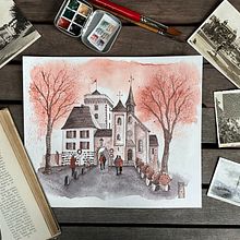 Mittelalterliche Stadt. Projekt z dziedziny Trad, c, jna ilustracja,  R, sunek i Malowanie akwarelą użytkownika Anke Weber - 02.06.2025