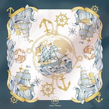 Marine Scarf design. Textile Design, Pattern Design, and Traditional illustration project by Mona Tomassi - 06.10.2025