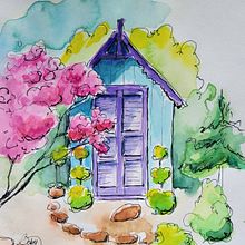 L'abri de Jardin (the garden shed). Projekt z dziedziny  R, sunek atramentem i Malowanie akwarelą użytkownika Betsy Noullet - 11.06.2025