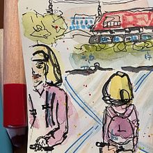 Abreise. Architectural Illustration, Drawing, Traditional illustration, Sketchbook, Sketching, and Watercolor Painting project by Lisa Wolle - 06.19.2025