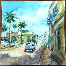 Paisagem Pernambuco. Watercolor Painting, Fine Arts, and Architectural Illustration project by tamirisvaz - 06.19.2025